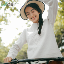 茵曼2018春秋新款文艺提花圆领套头针织毛衣女宽松长袖百搭上衣图片