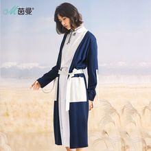 茵曼2018春秋新款时尚撞色V领针织衫开衫外套女秋中长款拼接上衣图片