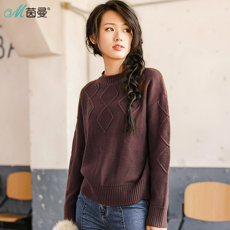 【拍下7折】茵曼旗舰店2018秋冬装新款长袖针织衫女打底毛衣外穿商品大图