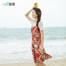 茵曼旗舰店2018夏装新款蕾丝小性感V领吊带连衣裙两件套女装裙子图片