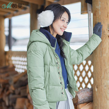 茵曼旗舰店2018冬装新款韩版立领连帽短款羽绒服女士百搭短款外套图片