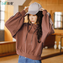 茵曼旗舰店2018春装新款套头连帽织带拼接休闲宽松短卫衣外套女图片