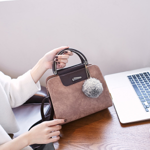 撞色复古手提女包