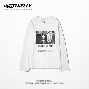 学生印花长袖t恤男加肥加大码薄款上衣宽松韩版潮流秋季嘻哈衣服