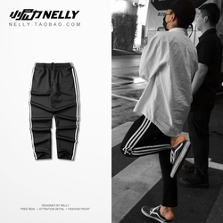 同款绿裤子ulzzang墨绿色黑色运动裤INS高街慢跑裤休闲裤