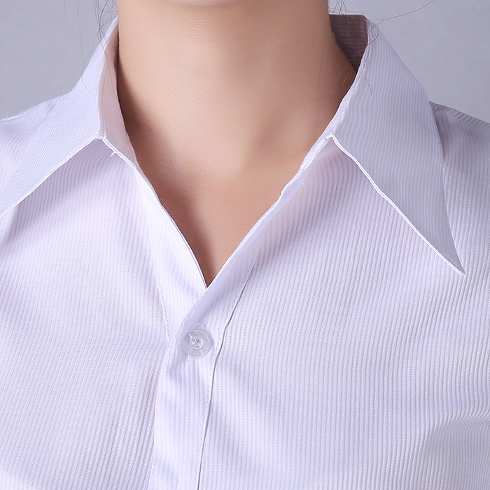 职业女装白衬衫短袖工作服正装修身长袖大码工装条纹粉色衬衣OL棉