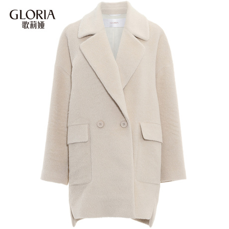 双11预|GLORIA/歌莉娅女装2018冬季廓形呢大衣18CE6E9L0商品大图