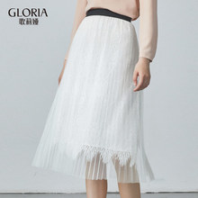 GLORIA/歌莉娅2018年秋季网纱拼蕾丝半裙189E2D08C图片