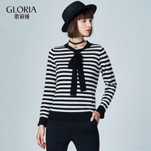 双11预|GLORIA/歌莉娅2018年秋季条纹系带毛衣189E5J220图片