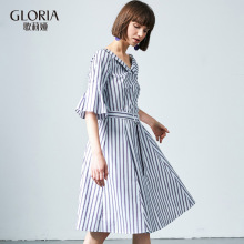 GLORIA/歌莉娅女装2018秋季大V领X型连衣裙187J4B490图片