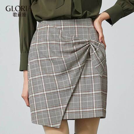 GLORIA/歌莉娅2018秋季立裁格纹短裙189E2A300商品大图