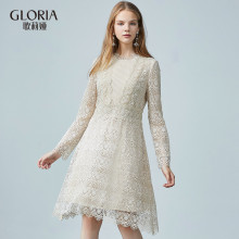 GLORIA/歌莉娅女装2018秋季蕾丝V领连衣裙189C4E300图片