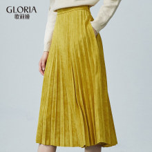 GLORIA/歌莉娅女装2018冬季麂皮绒压褶半裙18DC2D01A图片