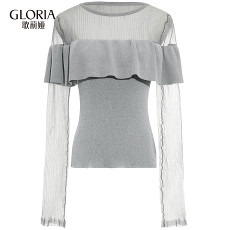 GLORIA/歌莉娅2018年秋季修身荷叶边上衣188K5J560商品大图