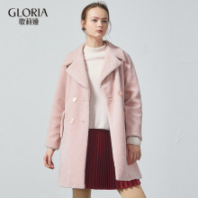 GLORIA/歌莉娅女装2018冬季羊羔毛大翻领双排扣外套18CK6E590图片