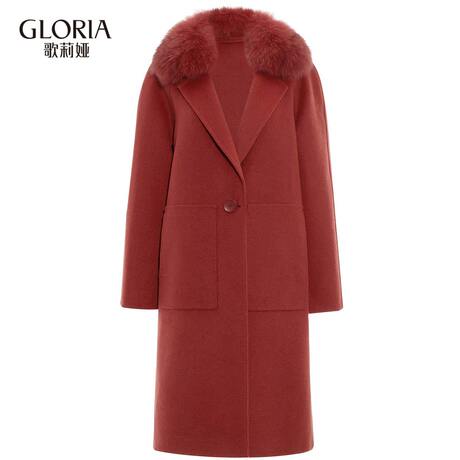 GLORIA/歌莉娅女装2018冬季毛领双面呢直身外套18DC6E01A商品大图
