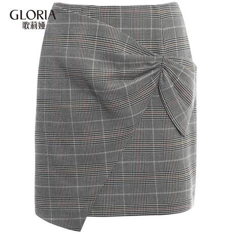 预售GLORIA/歌莉娅2018秋季A型立裁格纹短裙189E2A30E商品大图