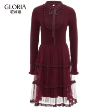 GLORIA/歌莉娅2018年冬季毛织拼接波点网布连衣裙18NR5K260图片