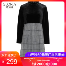 GLORIA/歌莉娅女装2018秋季格子拼丝绒连衣裙189M4B780图片