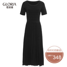 GLORIA/歌莉娅2018年秋季毛织拼雪纺压褶连衣裙187K5K200图片