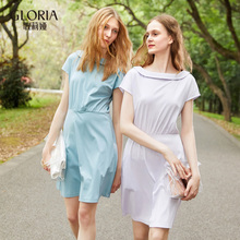 GLORIA/歌莉娅夏后V领中腰纯棉纯色连衣裙185E4B9H0图片