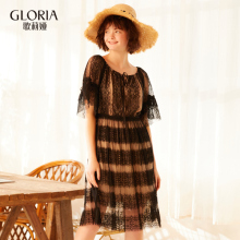GLORIA/歌莉娅2018新款下摆压摺蕾丝连衣裙185E4C170图片