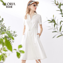 GLORIA/歌莉娅女装2018夏季衬衫领收腰连衣裙186K4BB1A图片