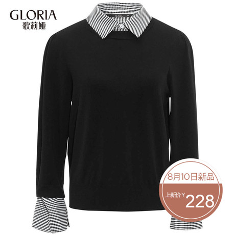 GLORIA/歌莉娅2018年秋季拼格子假两件毛织上衣188C5G230商品大图