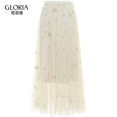 GLORIA/歌莉娅女装2018秋季绣花网纱半裙187J2B030商品大图