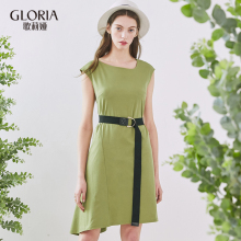 GLORIA/歌莉娅女装丝光棉不对称领连衣裙176R4A06A图片