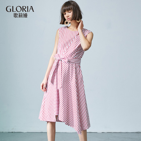 GLORIA/歌莉娅2018夏季条纹下摆连衣裙配腰带184P4A26A商品大图