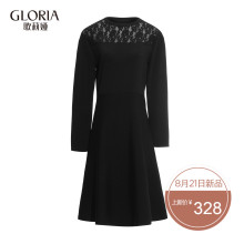 GLORIA/歌莉娅女装冬季新款拼蕾丝毛织连衣裙17NK5K130图片