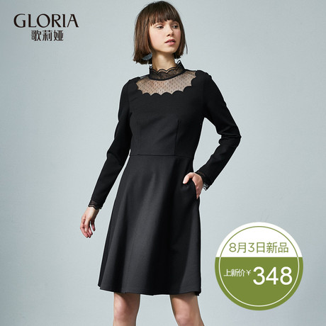 GLORIA/歌莉娅女装2018冬季波点网布拼接连衣裙18CC4E160商品大图