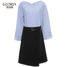 GLORIA/歌莉娅女装2018春条纹拼接假两件套连衣裙183C4E580图片