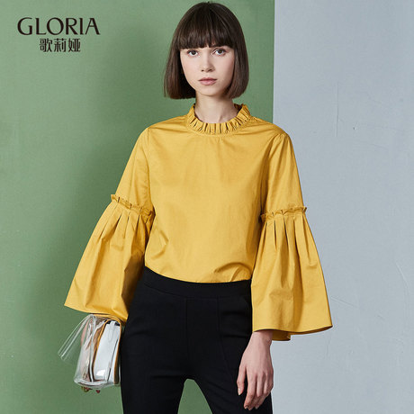 GLORIA/歌莉娅女装2018秋季喇叭袖衬衫188E3E210商品大图