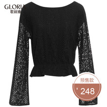 预售丨GLORIA/歌莉娅女装2018秋季蕾丝系绳针织衫188E0E17A图片