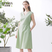 GLORIA/歌莉娅腰部抽褶镂空棉质纯色连衣裙185C4B380图片