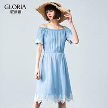 GLORIA/歌莉娅女装2018秋季贴花边牛仔连衣裙187J4B160图片