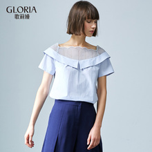 GLORIA/歌莉娅女装2018夏季花边领梭织衫184C3B02A图片