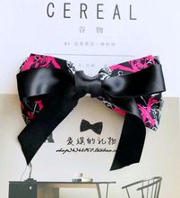 麦琪手工双层黑色碎花田园超大蝴蝶结头饰弹簧顶夹全场满包邮