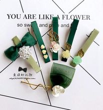 麦琪手工森女山茶花墨绿雪纺纱薄荷全场满 包邮 发饰波浪边夹