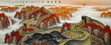 饰画小八尺金色万里长城风水靠山图 纯手绘山水国画真迹酒店大堂装
