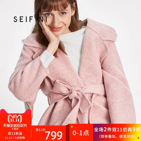 预售诗凡黎冬装长款宽松毛呢外套女2018新款过膝羊毛双面呢大衣女商品大图