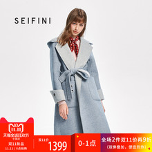 预售诗凡黎冬宽松连帽毛呢外套女2018新款中长款羊毛双面呢大衣女图片