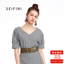 明星同款诗凡黎2018夏季新款气质v领小心机上衣格子纯棉t恤女短袖图片