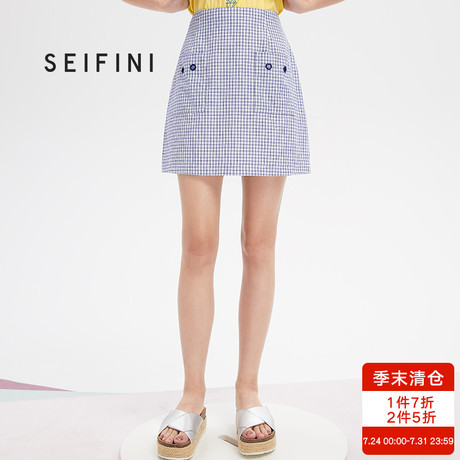 诗凡黎2018夏新款复古港味裙子格子半身裙女高腰a字裙短裙商品大图