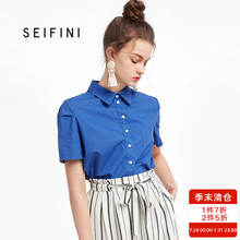 诗凡黎2018夏季新款纯棉工装衬衫女短袖复古纯色宽松衬衣女图片