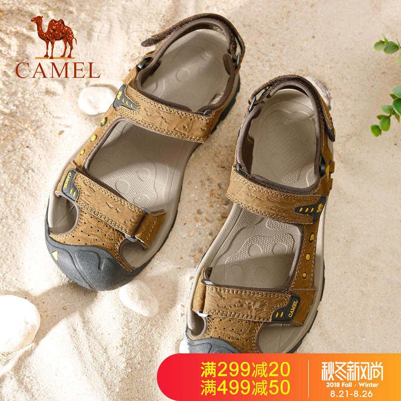 Camel 2018 New Beach Sandals Men's Baotou Outdoor Summer Genuine Leather Soft Sole Sports Breathable Middle Age Casual Lightweight