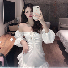 秋装女2018新款韩国hcic风纯色露肩修身显瘦抹胸抽绳荷叶边连衣裙