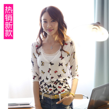 2013秋冬新款韩版百搭女装修身长袖蝴蝶印花针织衫开衫毛衣小外套